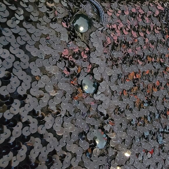 Vintage Frank Usher Sequin Top Sheer Arms Tuxedo Look Top US 8 UK 12 - Picture 10 of 11